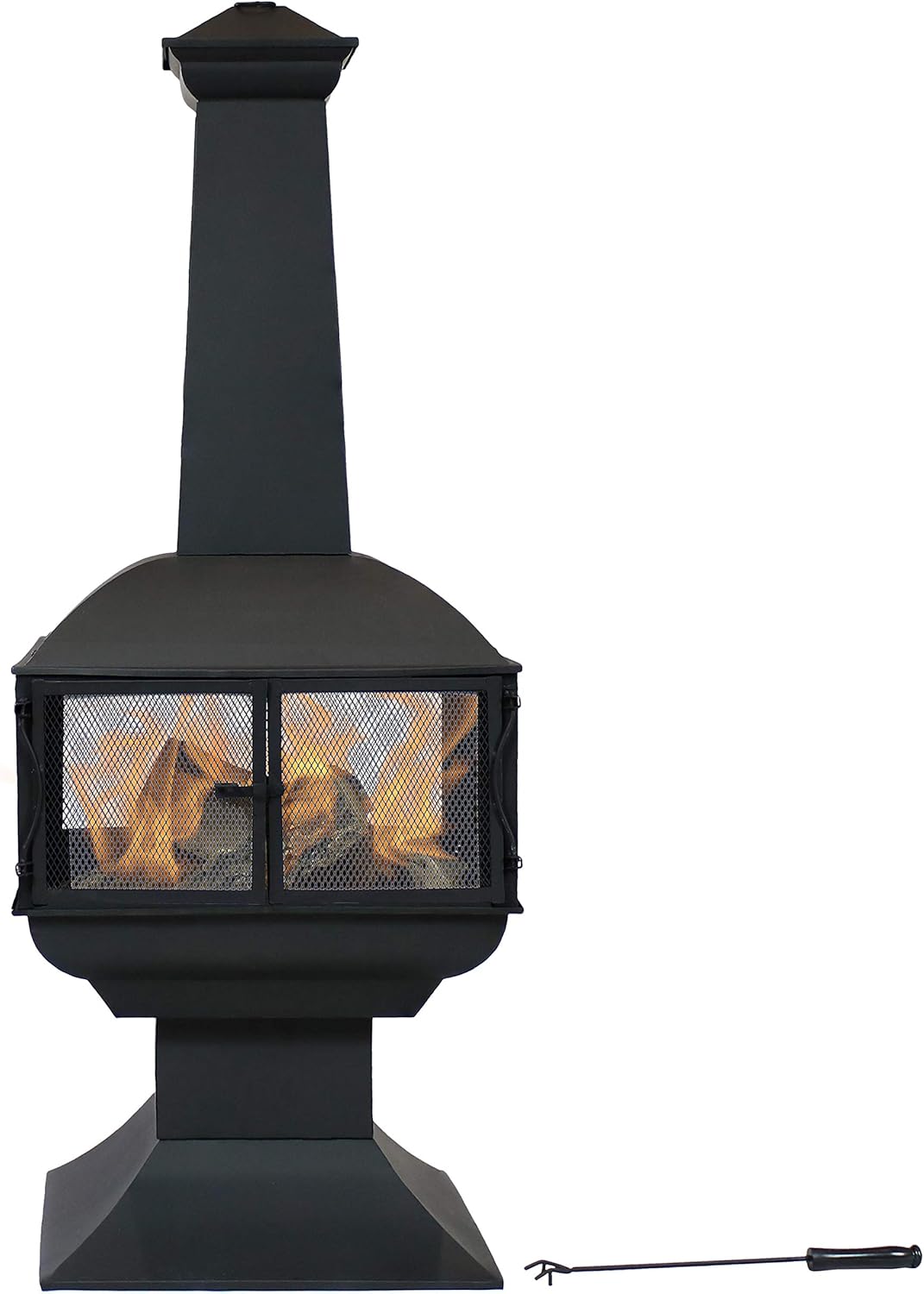 Sunnydaze Large Chiminea Outdoor Fireplace - Outdoor Fireplace with Chimney - Fire Pit for Patio - Grate and Poker Included