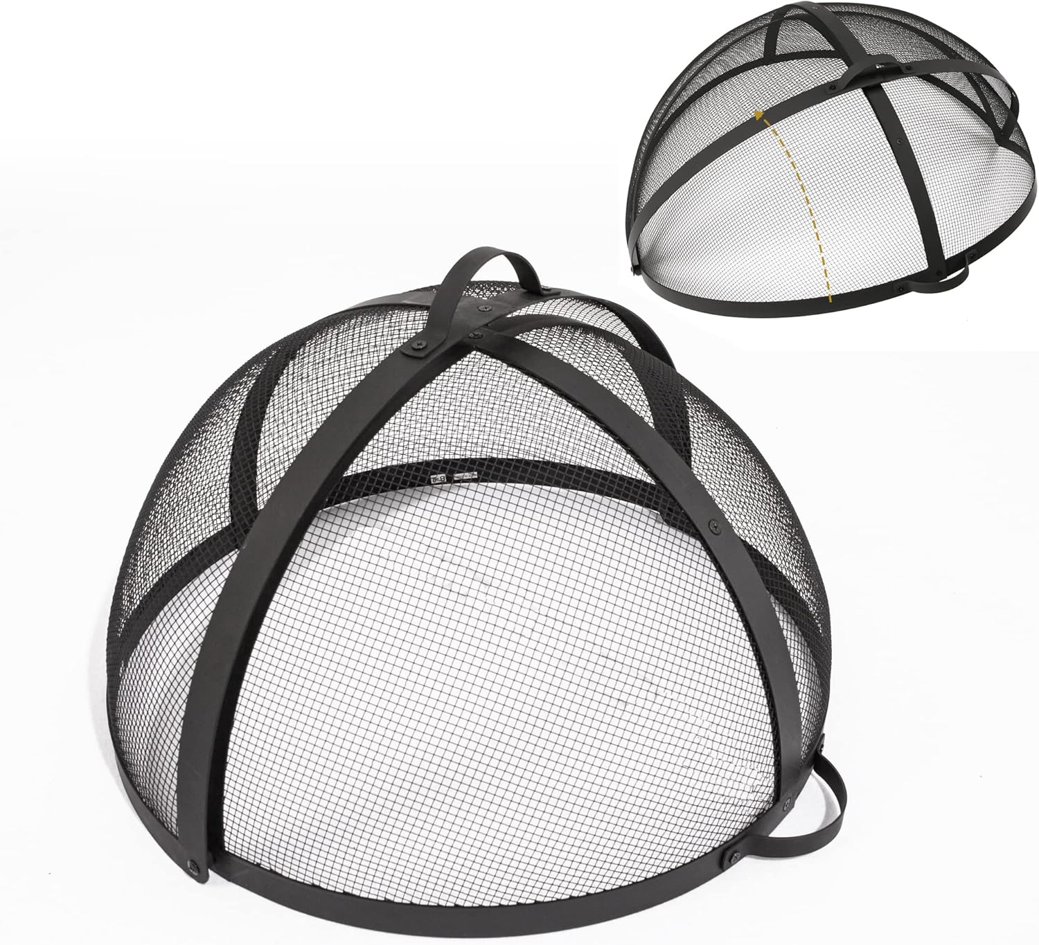 40In Round Fire Pit Spark Screen Cover, Outdoor Patio Easy-Opening Fire Pits Mesh Screen, Heavy Duty Steel Firepit Ember Lid with Hinge