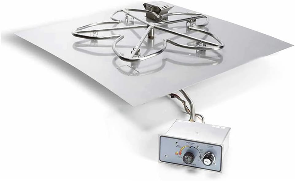 HPC Fire Push Button Flame Sensing Fire Pit Burner Kit (FPPK18-SQ-FLEX-NG), 18x18-Inch Flat Pan, Natural Gas, UL Listed