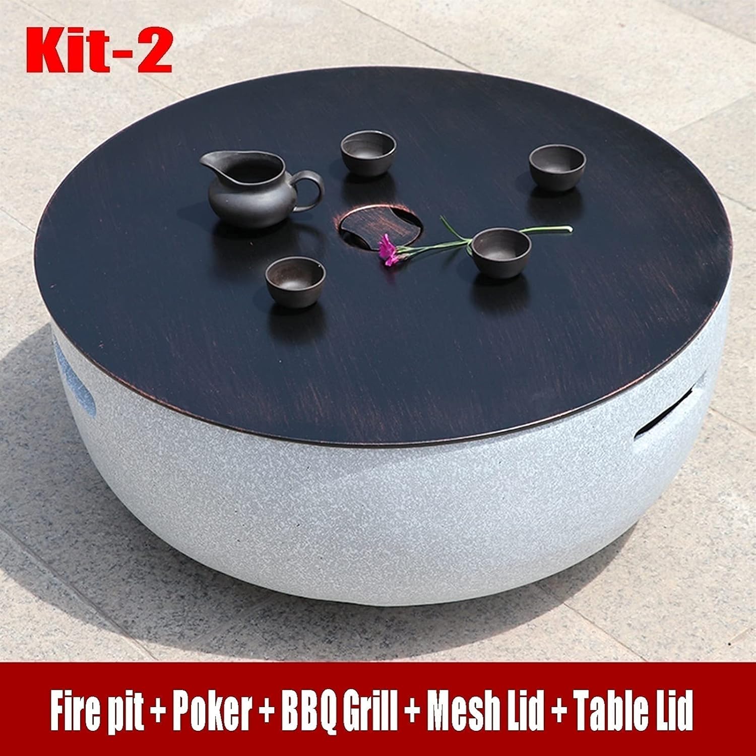 Outdoor Fire Pit Large Garden Terrace BBQ Table, Outdoor Wood Burning Fire Bowl with Sparkle Screen Cover and Poker, Outdoor Fireplace