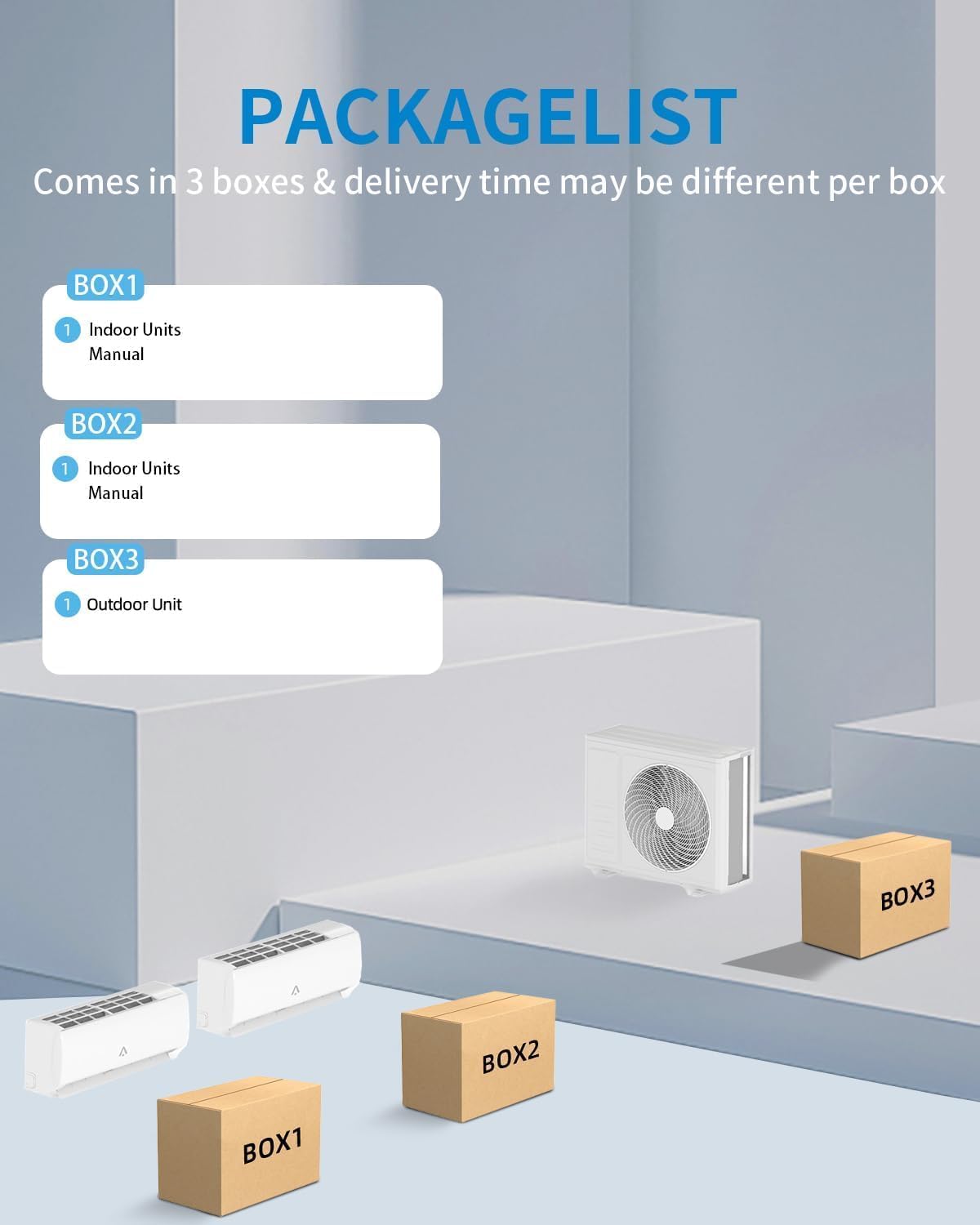 24000 BTU Dual Zone Mini Split Air Conditioner, 20 SEER2 12000+12000 BTU Wifi Enabled Multi Zone Ductless,160 Sq.Ft Cooling/Heating,Smart Inverter, Installation Kit, White