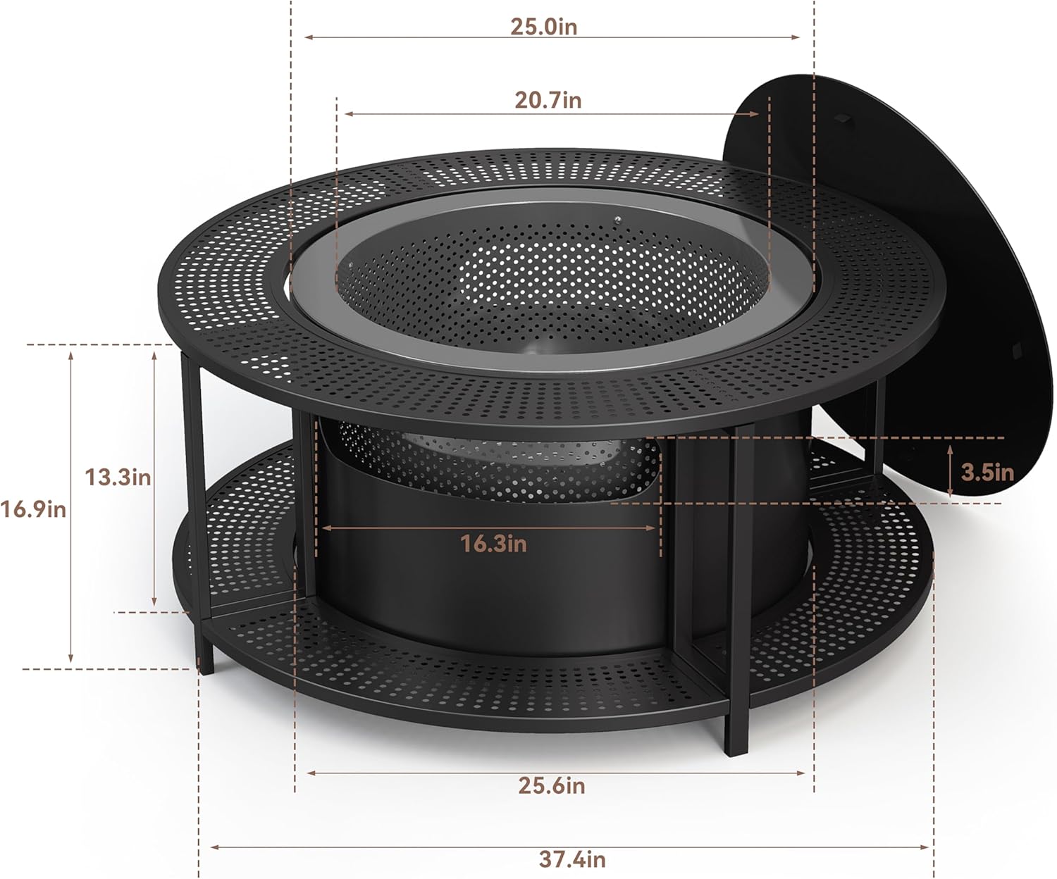 Kurapika 37 inch Smokeless Firepit with Removable Base for Ash, Wood Burning Fire Pits for Camping, Low Smoke for Outside, Easy for Cleaning, Ideal for 6 or More People
