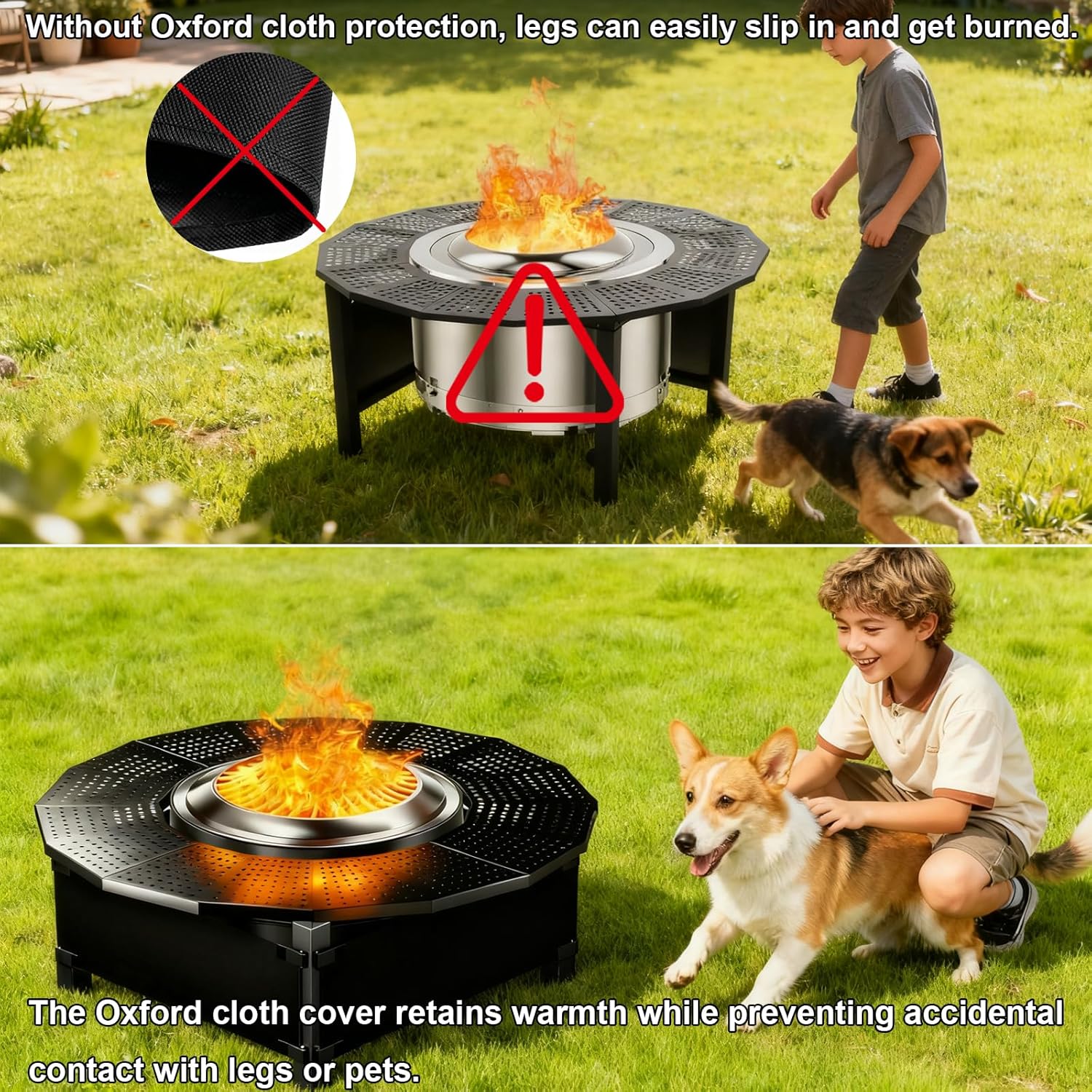 47.8-Inch Adjustable Fire Pit Surround Tabletop for Solo Stove Yukon/Bonfire, Powder-Coated Steel Top with UV-Resistant Fabric for Indoor & Outdoor Use, 30.2 in Inner, Fits Most Wood Burning Fire Pit