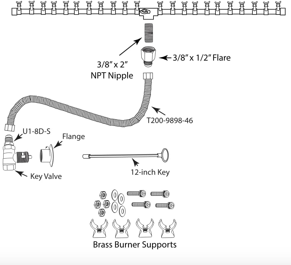 Inch Brass Jet Burner Linear T for Rectangular & Long Fire Pits, Natural Gas or Propane Fire Pit or Fireplace - Premium Fire Pit Burner for Outdoor (44