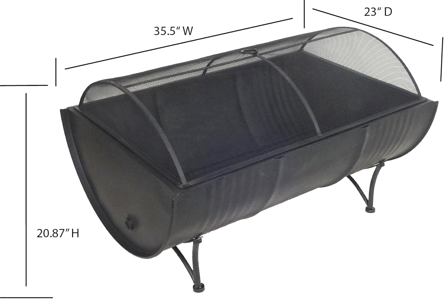 35-Inch Large Oval Barrel Wood Burner Firepit Patio Firebowl for Outside Use - Outdoor Wood Burning Fire Pit with Spark Screen and PVC Cover Protector, Black