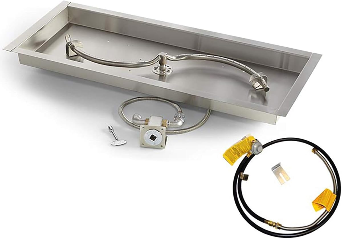 HPC Fire UL Listed Match Light Gas Fire Pit Kit for Small Tanks, 36x14-Inch Bowl Pan (MLFPK36X14-S-FLEX-LP-ST), Propane