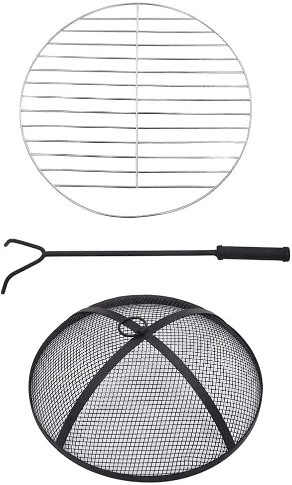 Fire Pit Table with BBQ Grill Shelf,4 in 7 Round Firepit for Barbecue,Heater,Ice Pit,Metal Brazier Coffee Table for Backyard,Camping,Picnic,Bonfire,Garden