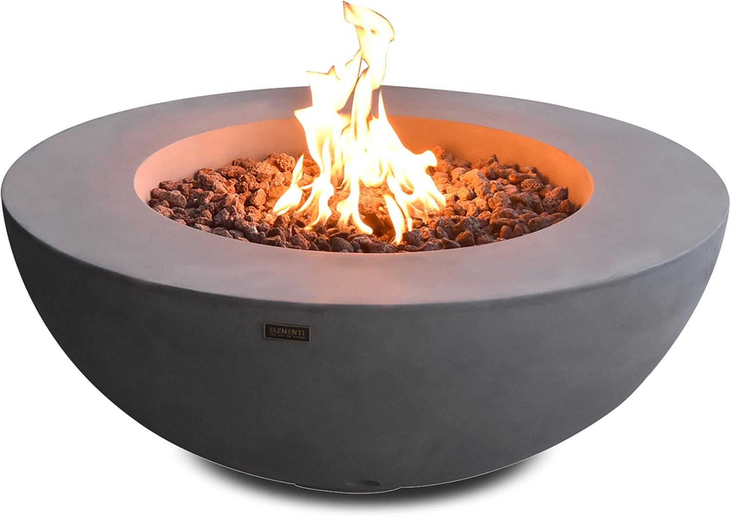 Elementi Outdoor Fire Table Propane Fire Pit Garden Fireplaces 45,000BTU Firepit Patio Round Fire Bowl with 13.2lbs Lava Rocks,ELEMENTI Lunar Bowl Series, Garden Coffee Table,Grey