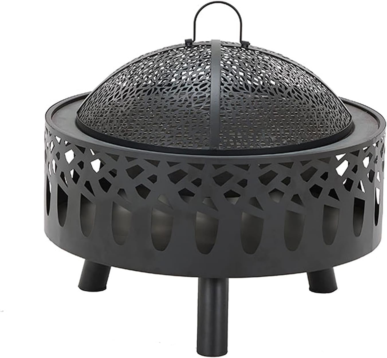 Metal Wood Burning Fire Bowl with Poker/Charcoal Grid/Mesh Cover, Sleek Outdoor Fire Pit for Garden Patio Heater, BBQ Grill, Camping, Bonfire, Party