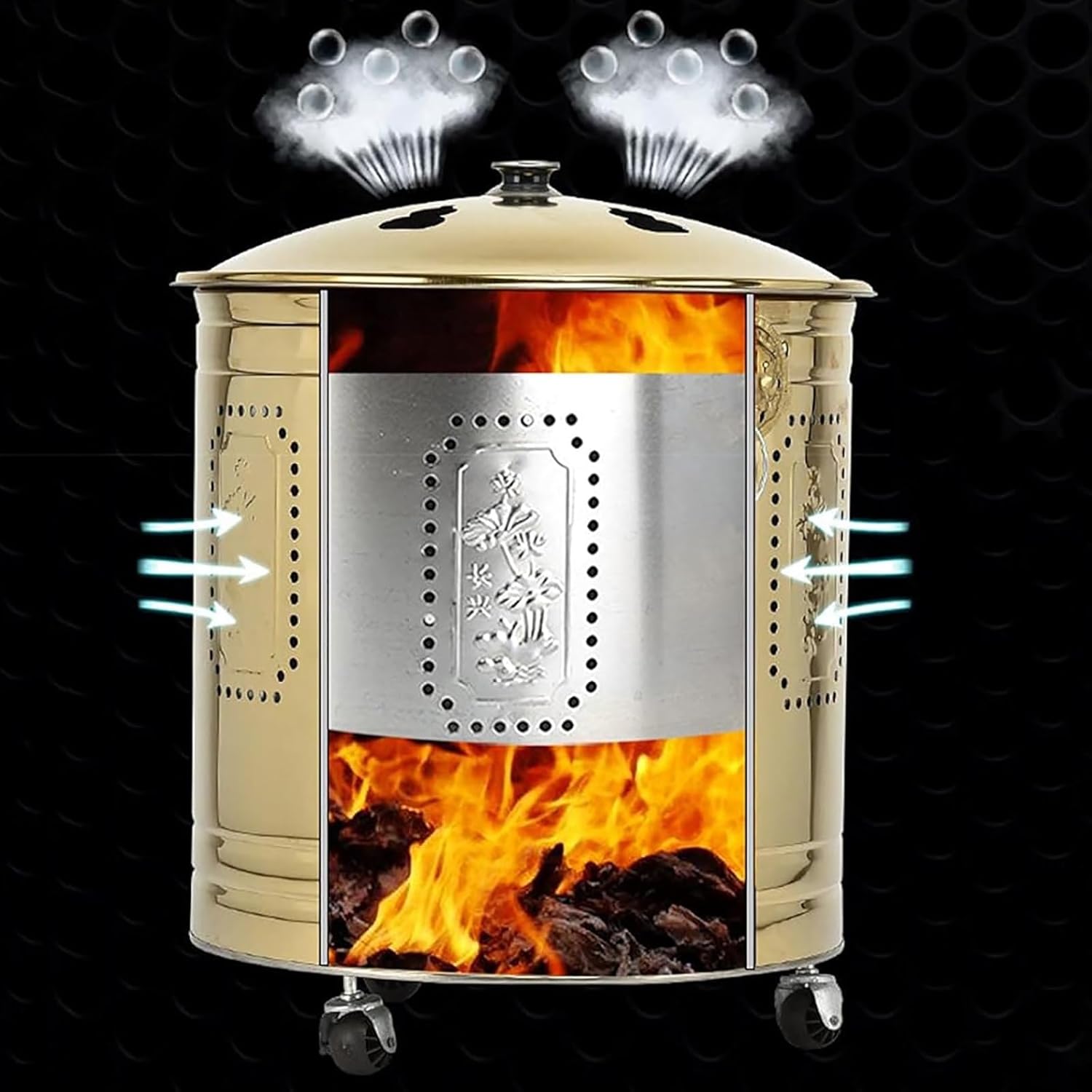 Fire Pit, Incinerator, Burn Barrel for Yard Waste, with Rollers, Used to Worship Ancestors or Leaf Trash Trash Burning(Large)