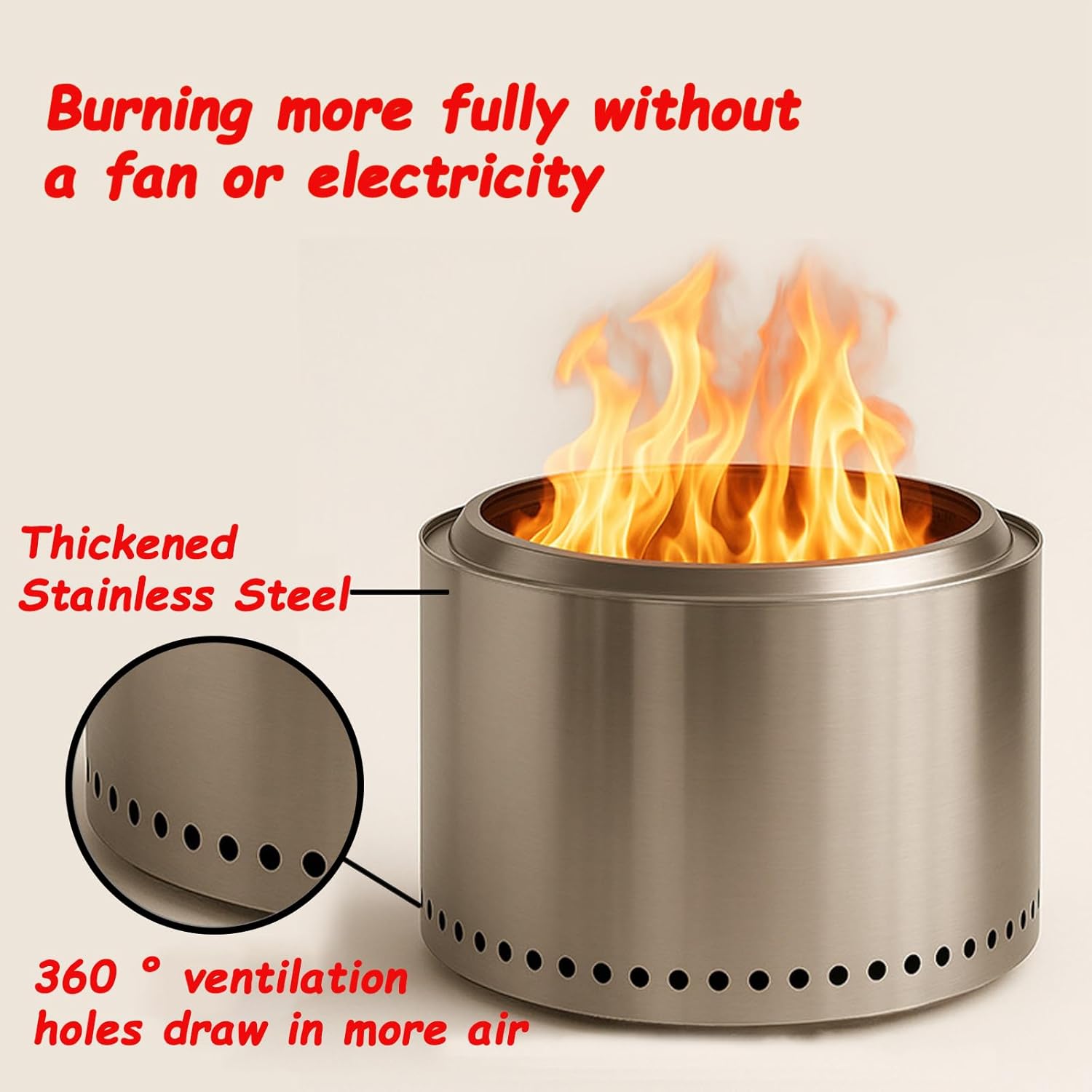 Smokeless Fire Pit with Removable Ash Pan, Portable Outdoor Wood Burning Fireplaces Stainless Steel, for Backyard,Patio, Camping and Beach(Size:14.17 * 13.38in) (19.68 * 15.74in)