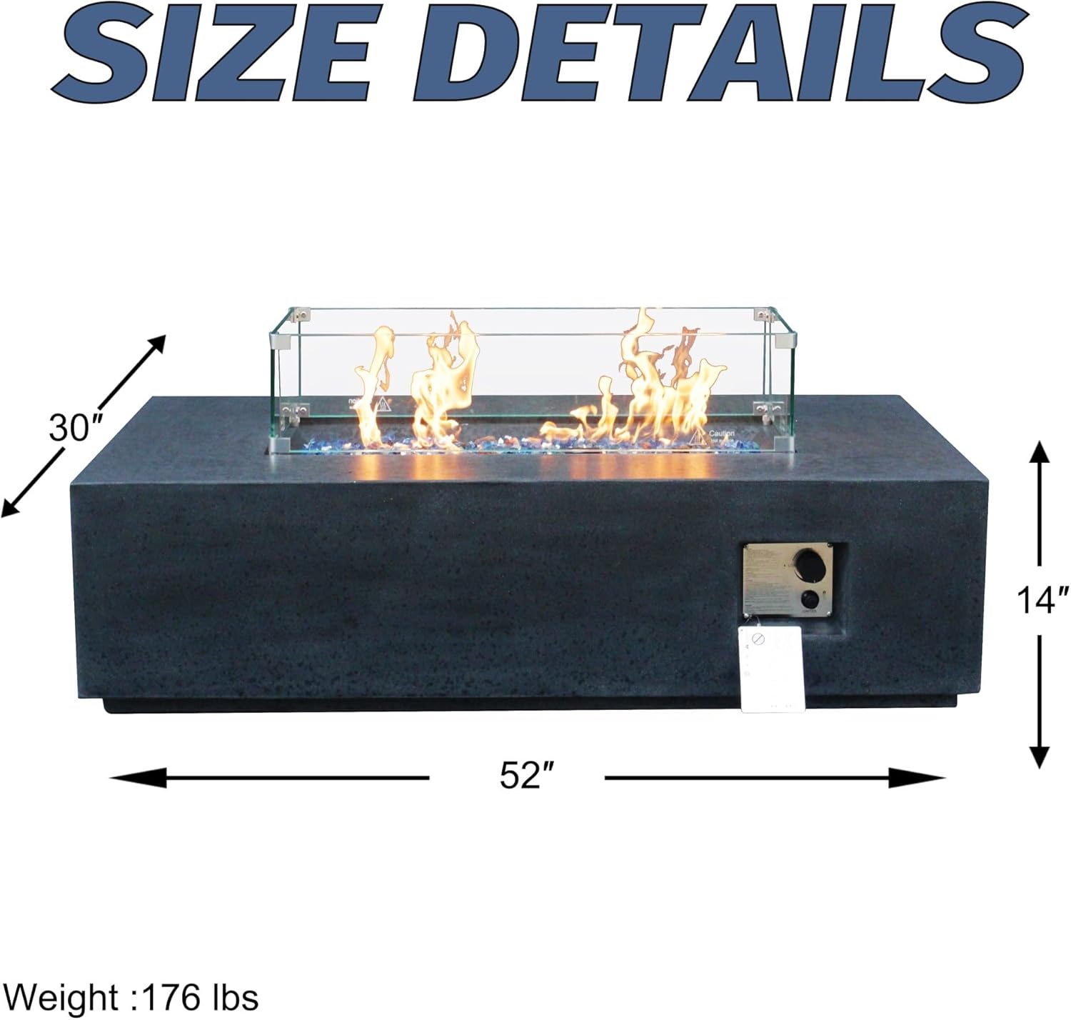 52 Inch Outdoor Concrete Propane Gas Rectangle Fire Pit Table(Black Gray)