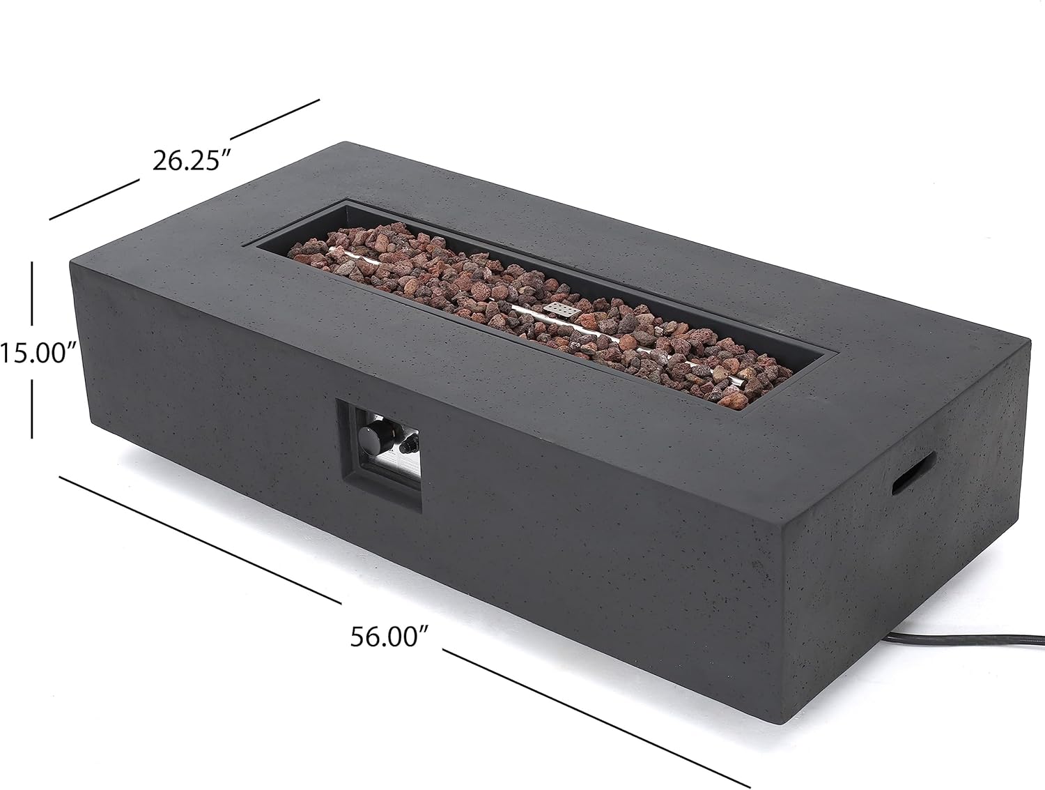 Christopher Knight Home Outdoor Lightweight Concrete 50,000 BTU Rectangular Fire Pit with Tank Holder, Dark Gray