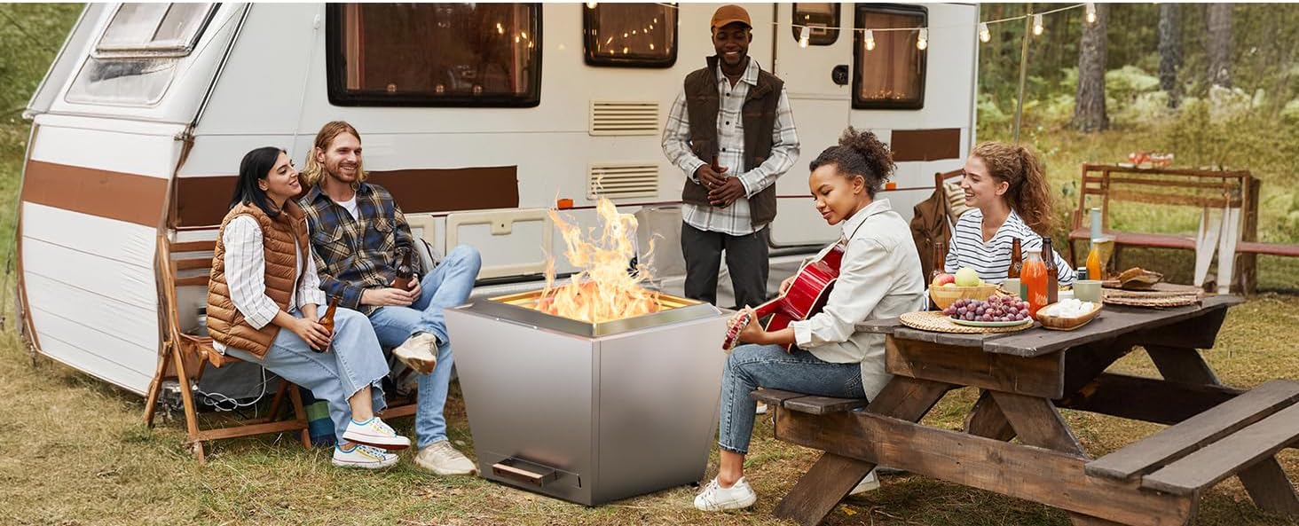 Cyberpit One Pro 25 Inches Smokeless Fire Pit – Portable Outdoor Fire Pit with Pull-Out Ash Pan, Carry Handle for Backyard, Patio & Camping, Stainless Steel, Silver (1 Door) (1 Doors)