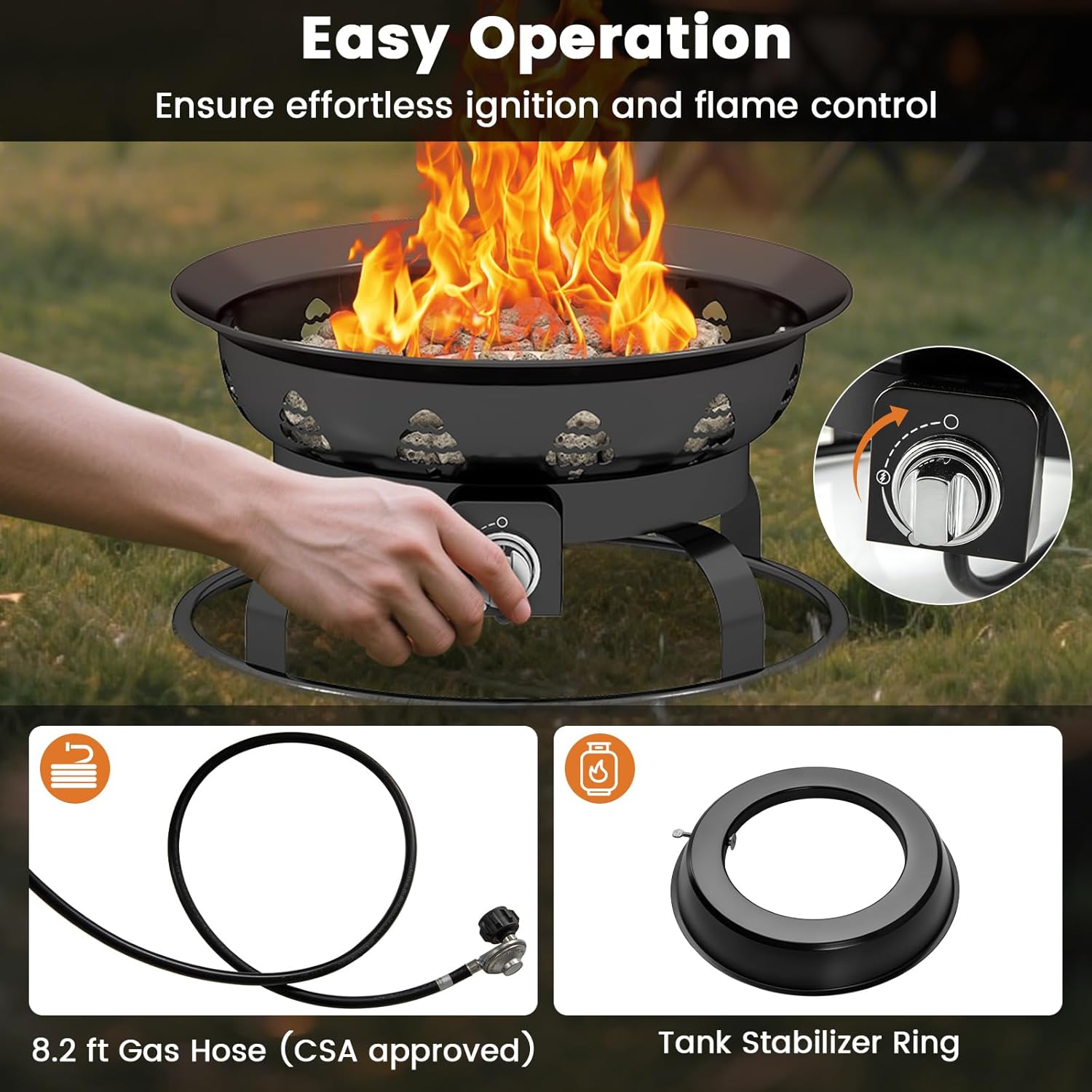 Giantex Portable Propane Fire Pit, 21 Inch Smokeless Fire Bowl with Cover, Natural Lava Rocks, Tank Holder, 58,000 BTU Round Outdoor Gas Firepit for Outside Camping, Patio, Yard