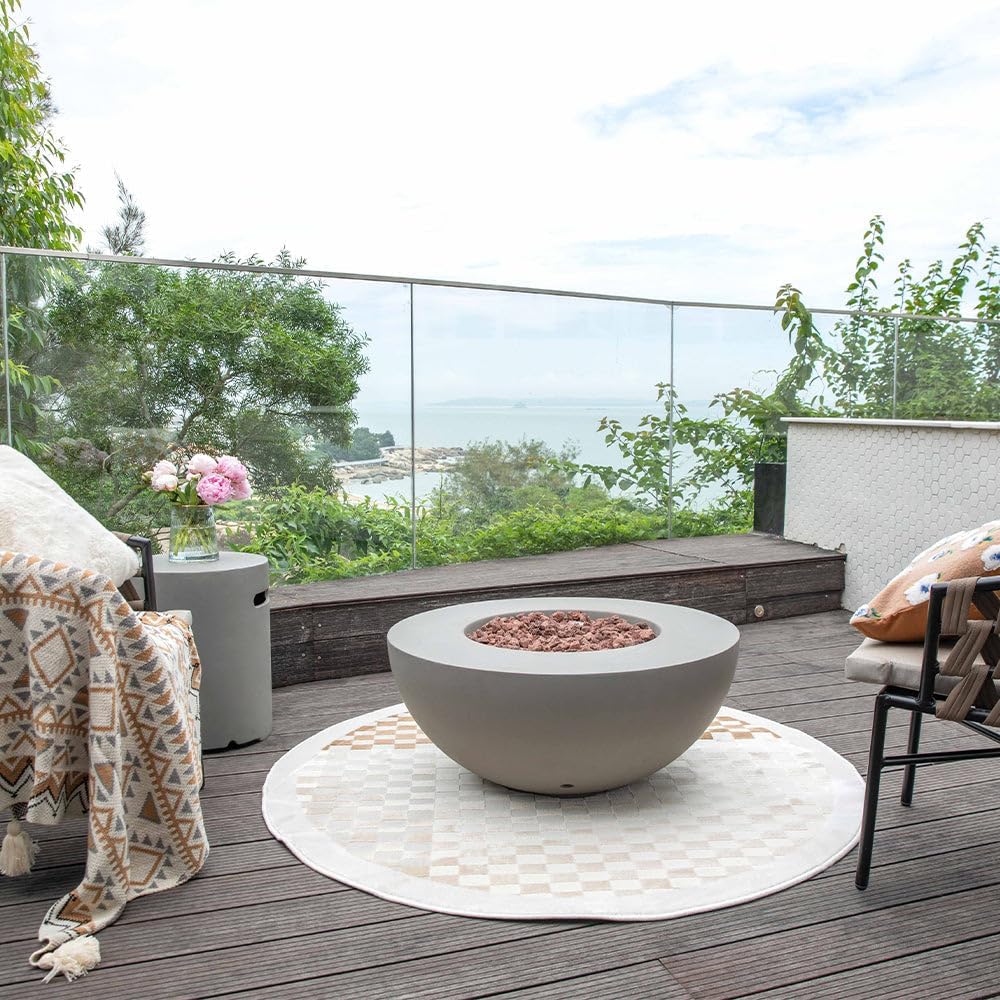 Modeno ROCA Outdoor Gas Firepit Table 34 Inches Fire Pit Patio Heater Concrete Outside Electronic Ignition Backyard Fireplace Cover Lava Rock Included Natural Gas