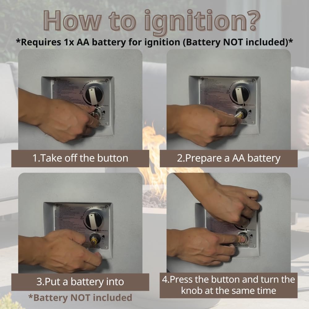 28-inch Round Outdoor Propane Fire Pit Table, 40,000 BTU Light Concrete Fire Bowl with Free Lava Rocks, Rain Cover and Lid for Patio, Garden, Deck