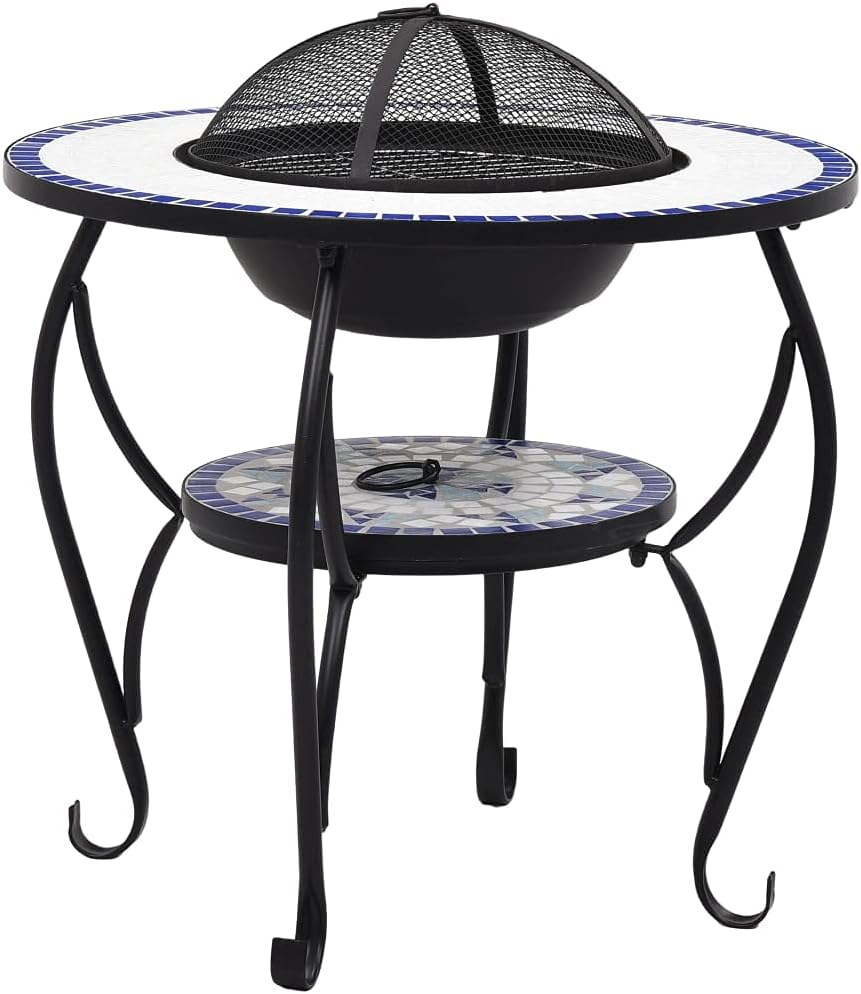 CHARMMA Mosaic Fire Pit Table Blue and White 26.8