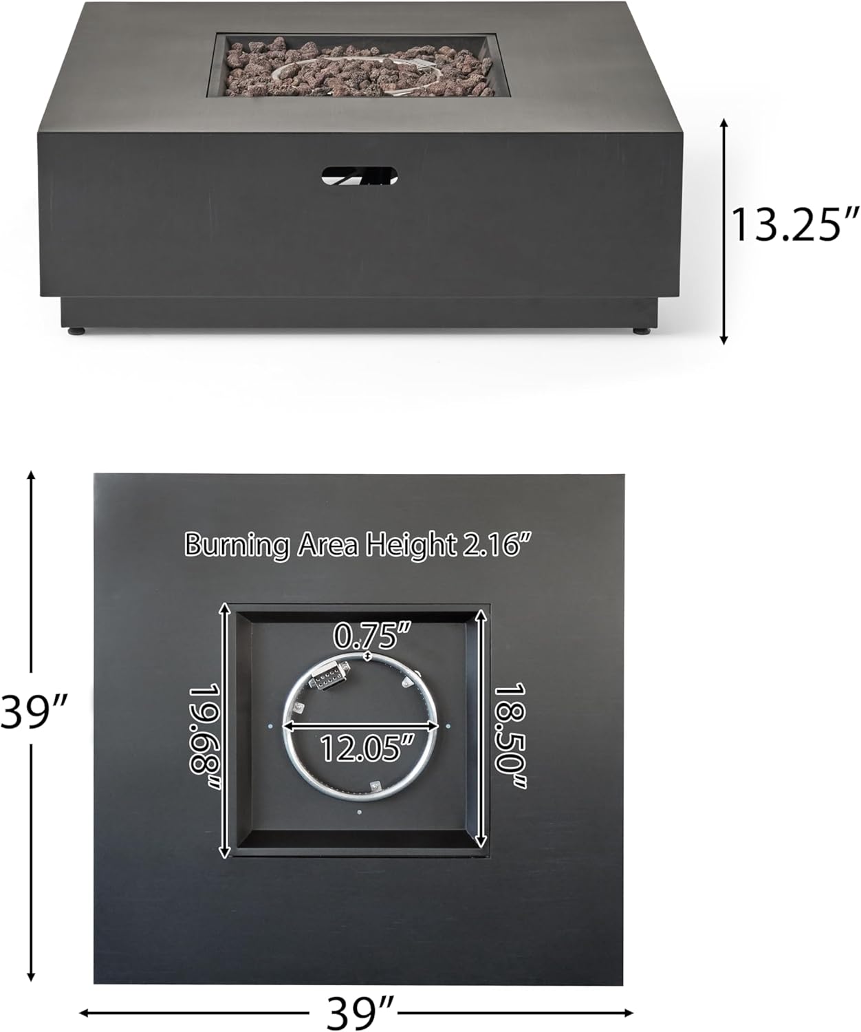 40'' Square Iron FIRE Pit 50 000 BTU (Tank Cover not Included)