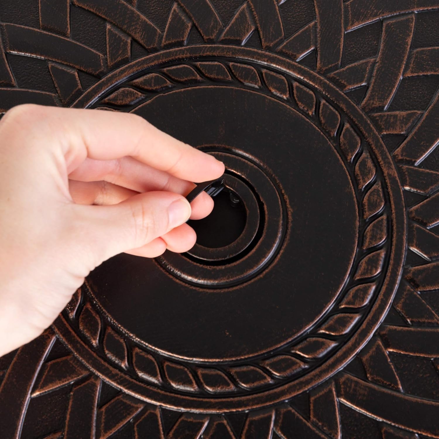 Wagner Woven Aluminum Convertible Gas Fire Pit Table 37,000 BTU Multi-Functional Outdoor with Fire Bowl Lid, Nylon Weather Cover & Clear Fire Glass - Bronze Finish - Round - 34