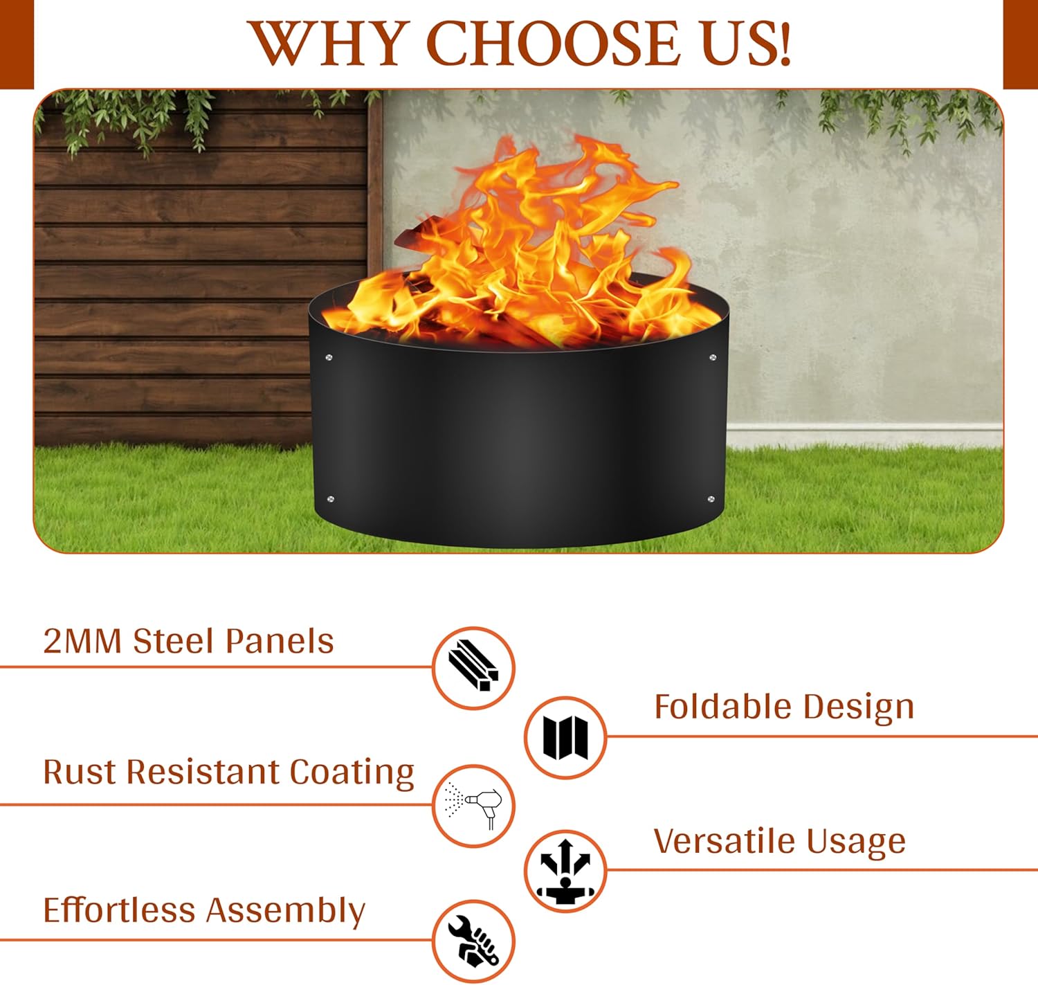 Fire Rings for Outdoors Heavy Duty – fire Pit Ring 48 inch – No Bottom Round DIY fire Pit Liner - Above or In-Ground fire Ring for Outdoor Garden Patio Camping Bonfire