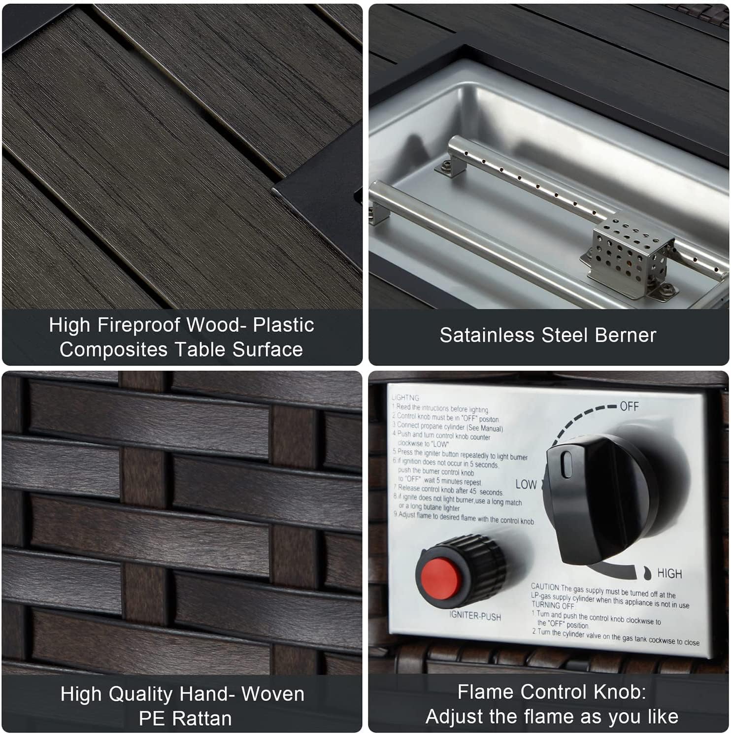 HOMREST Propane Fire Pit Table, Gas Fire Pits for Outside, 44 Inch 50,000 BTU Smokeless Firepit for Outdoor Patio, CSA Approved, Auto-Ignition Adjustable Flame, with Lid, Waterproof Cover, Glass Beads