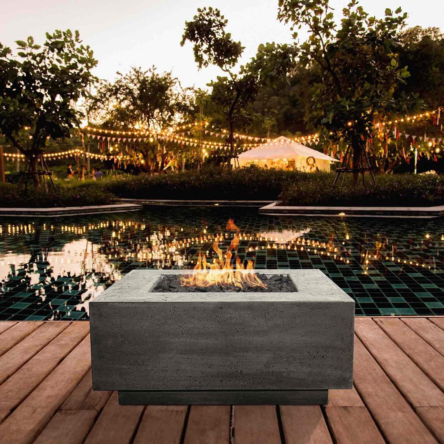 Prism Hardscapes Tavola 42 Concrete Gas Fire Pit (PH-427-2LP), Propane, Ebony, 42x42-Inch