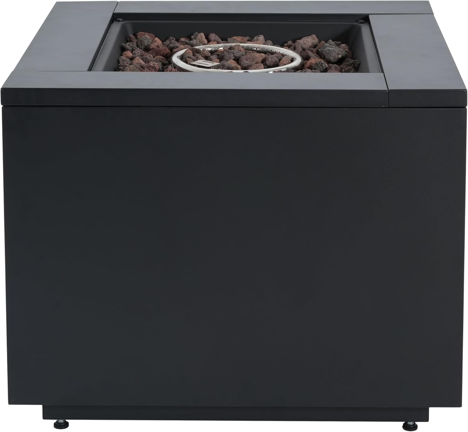 Christopher Knight Home Senna Outdoor Fire Pit with Lava Rocks and Protect Cover, Galvanized Steel Construction Tank Table, 40000 BTU Square Tabletop Fire Pit, Patio Gas Fireplace Table, Black