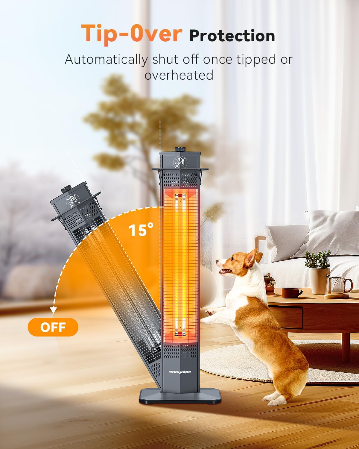 Patio Heater for Outdoor Use,1500W Infrared, 36 in Portable Tower Heater, 3 Levels, IPX5 Waterproof, Tip-Over&Overheat Protection for Garage, Indoor, Large Room, Backyard, Home