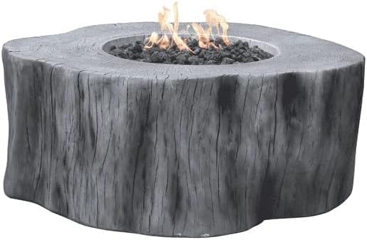 Elementi Manchester Gas Fire Pit Cast Concrete Fire Table, Outdoor Fire Pit Electronic Ignition | Canvas Cover, Lava Rock Included | Free AMS Wind Guard | Classic Gray (Propane Gas)