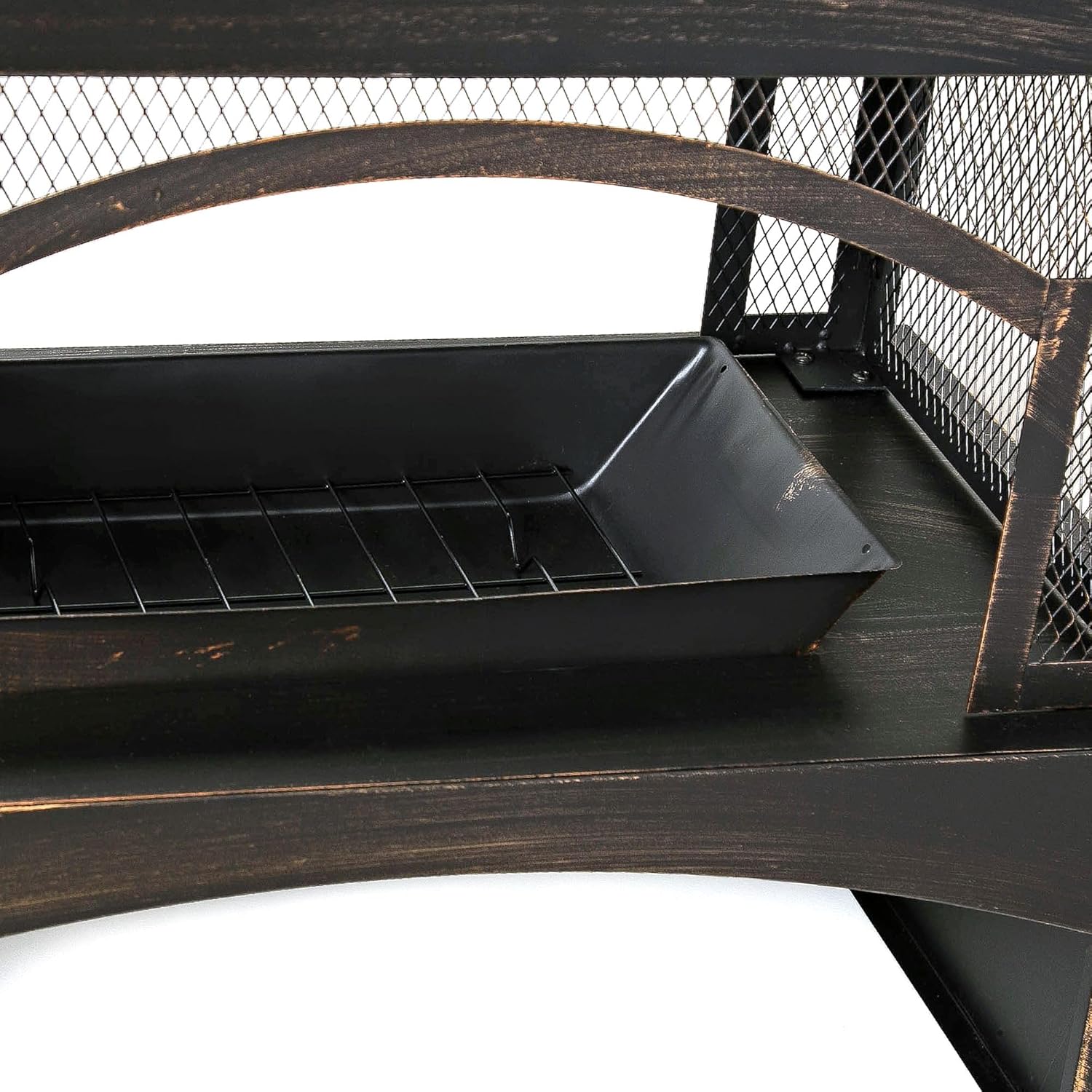 Outdoor Wood Burning Fireplace, Black Steel, 32.3x17.7x36.8 Inch, with Log Storage, Mesh Screen, Chimney Design, Fire Pit for Patio, Backyard