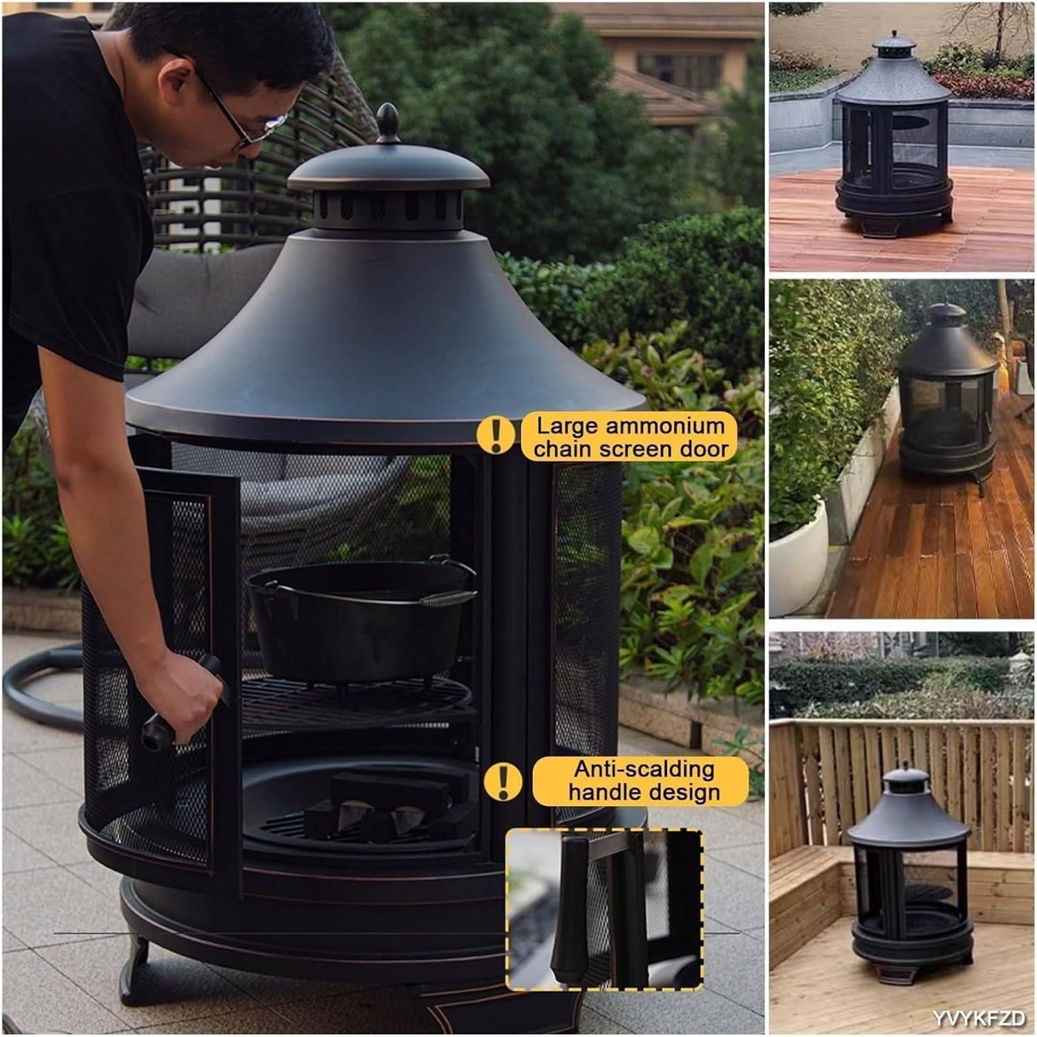 2 in 1 Outdoor Fire Pit with Grill,Portable Outdoor Wood Stove, Removable Multi-Purpose Tent Stove, Fire Pit, Oven Stove, Camping Picnic Travel Barbecue