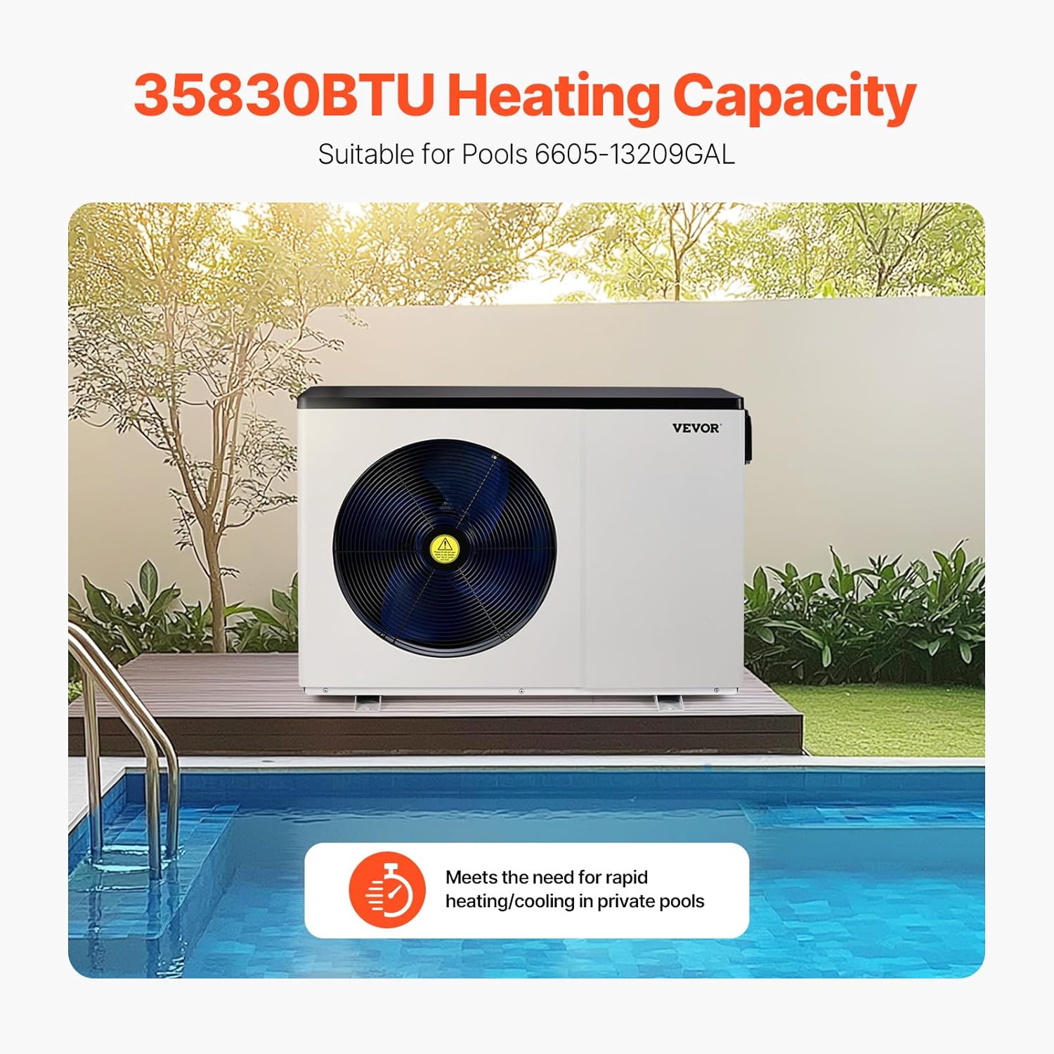 VEVOR Electric Pool Heat Pump, 35830 BTU, Pool Heaters for 6605-13209GAL Above and In Ground Pools, Low Noise, Heating and Cooling Highly Efficient & Energy-Saving Pool Water Heater AC208-230V 60Hz