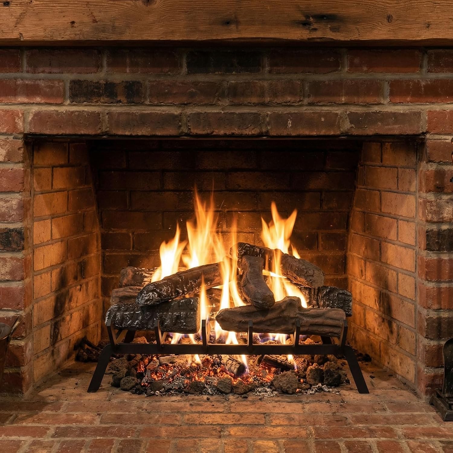 Sasylvia 12 Pcs Ceramic Logs Fireplaces Grate and 10 Lbs 0.8-1.6'' Lava Rocks for All Types of Gas Inserts, Ventless, Gel, Propane, Ethanol, Indoor or Outdoor Fireplaces Fire Pits Decorative