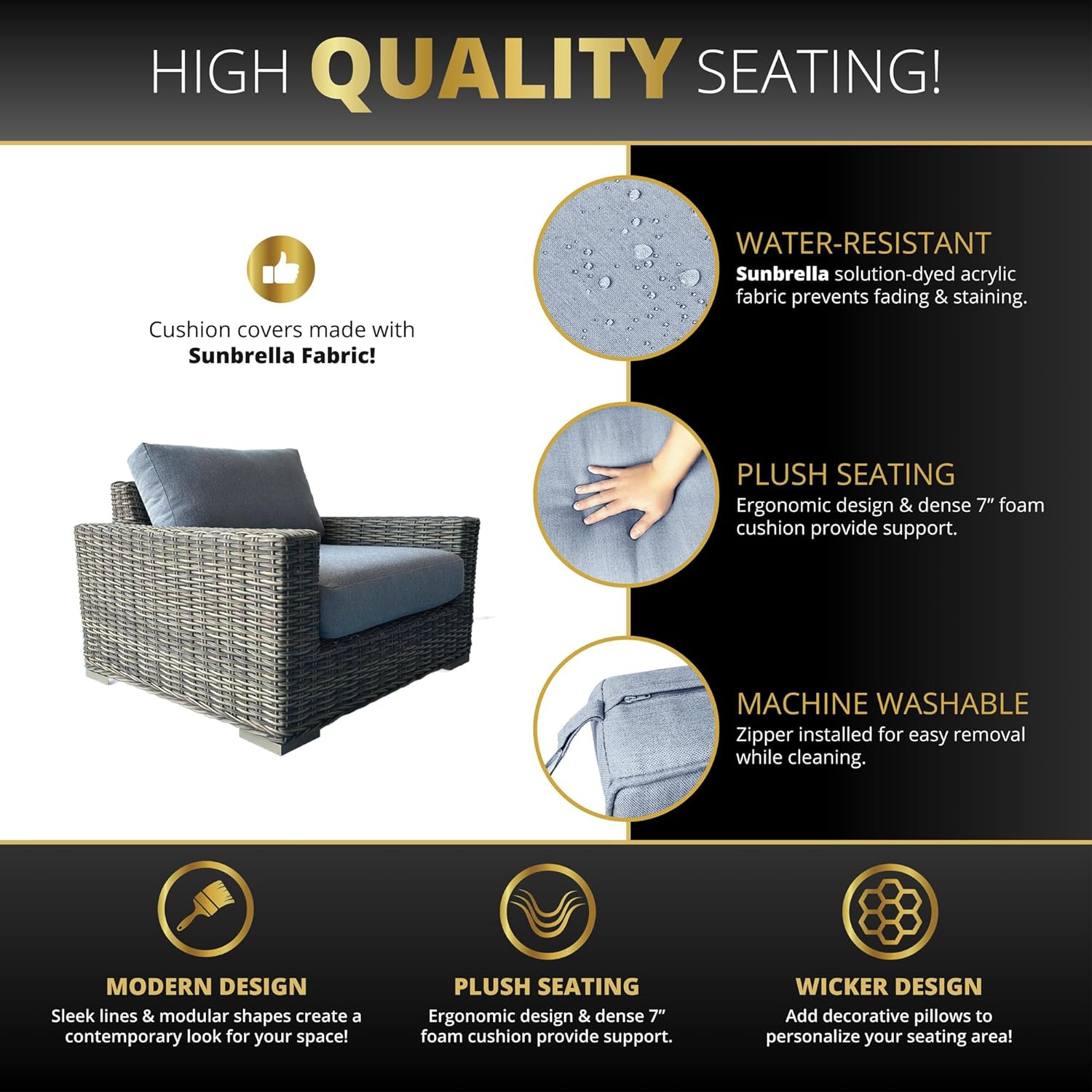 Mazatzal 4 Piece Outdoor Patio Furniture Set with 42 Inch Grey Propane Fire Pit, Wicker Rattan Outdoor Loveseat and Stationary Chairs, Aluminum Frame, Includes Fire Glass & Wind Guard