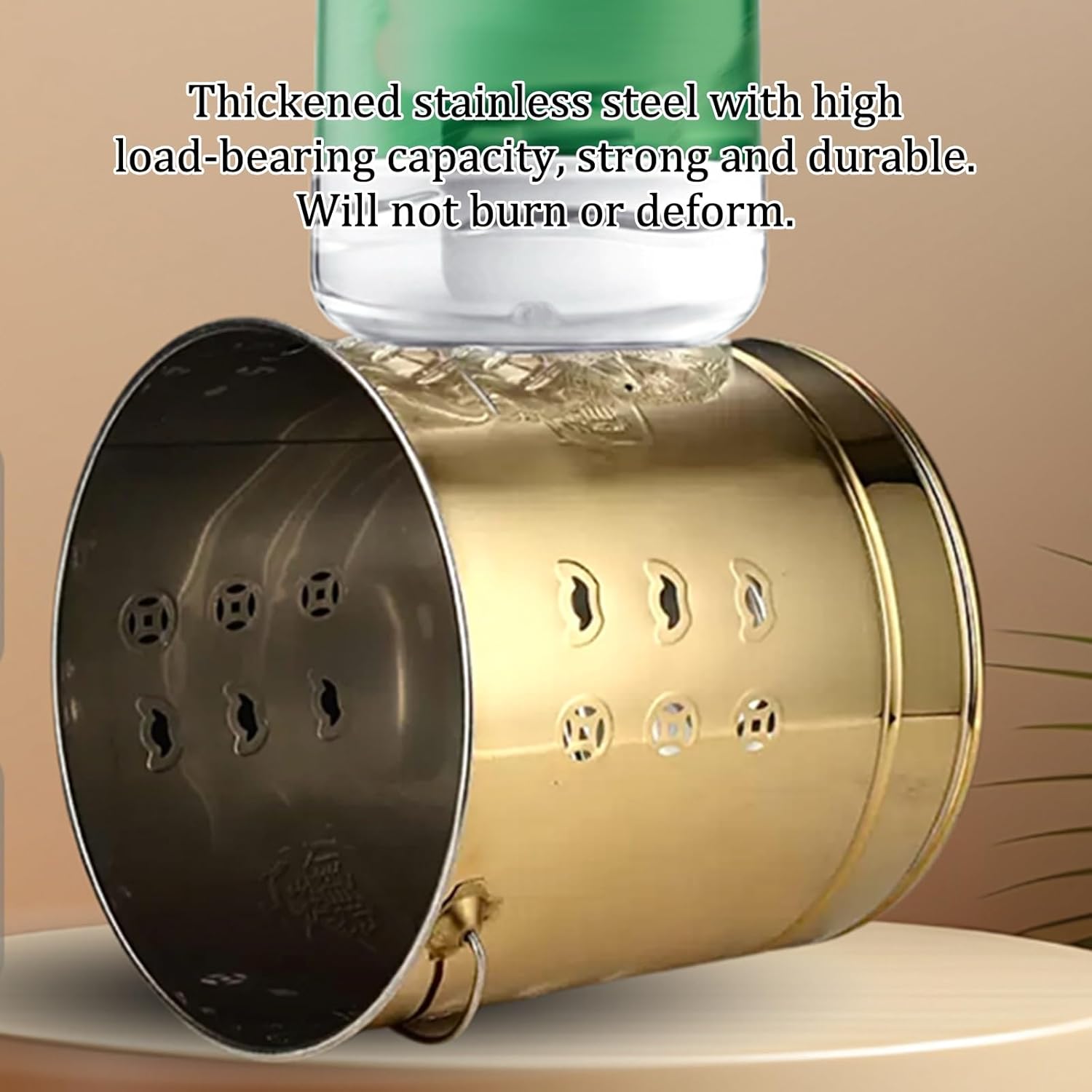 Fire Pit Metal Incinerator Furnace Stainless Steel Incinerator Burn Barrel with Ventilation Hole Design Paper Basin Incinerator with Combustion Rack Outdoor Fire Pit with Carrying Handle.(Frosted gold