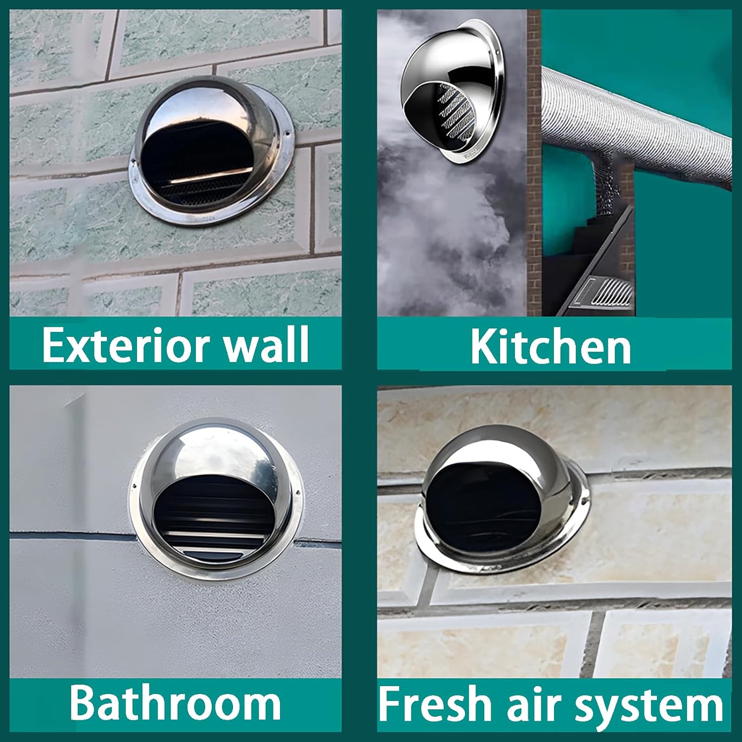 Ventilation Grill Hood Ducting Vent Cowl - 304 Stainless Steel Air Dryer Vent Cover, Round Wall Outlet Hood for Home, Wall Air Soffit Vents with Built-in Screen Mesh (300mm)