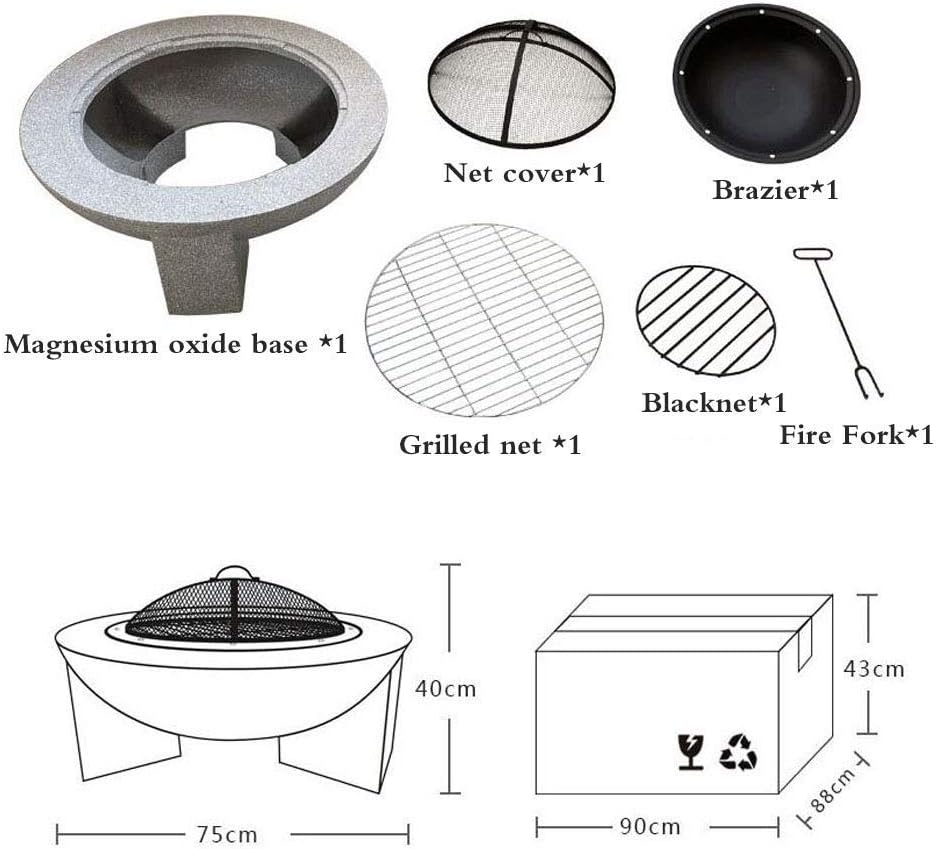 Small Firepit, Fire Pit with BBQ Grill Shelf, Fire Bowl for Garden and Patio, Outdoor Garden fire Pit with mesh Cover 71X29cm with Poker