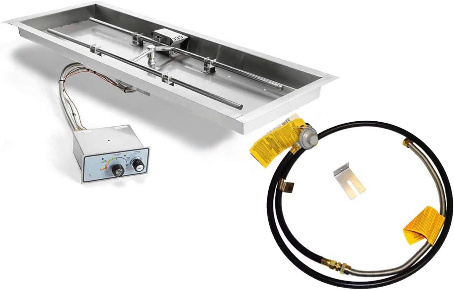 HPC Fire Push Button Flame Sensing Gas Fire Pit Kit, 36x14-Inch Pan 30x8-Inch Burner, Propane for Small Tank (TOR-FPPK36X14-H-FLEX-LP-ST)
