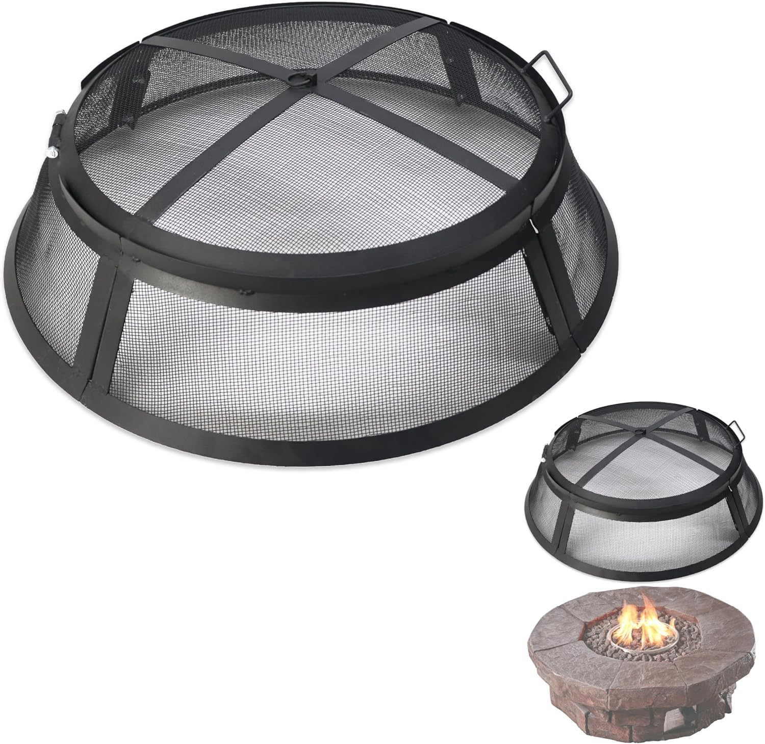 Febtech- Fire Pit Screen 30 inch Round - Heavy Duty Ember Arrester Fire Pit Spark Screen Steel Mesh Cover - FirePit Spark Screen Round with Hook for Outdoor Ring Cover & FirePit Insert