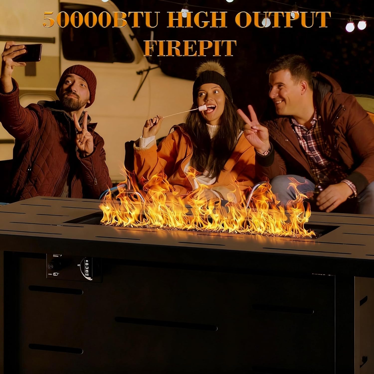 43 Inch Propane Fire Pit Table, 50,000 BTU Steel Gas Fire Pit with Steel Lid & Lava Rocks, 2-in-1 Outdoor Fire Table for Patio, Deck, Garden & Backyard, Black