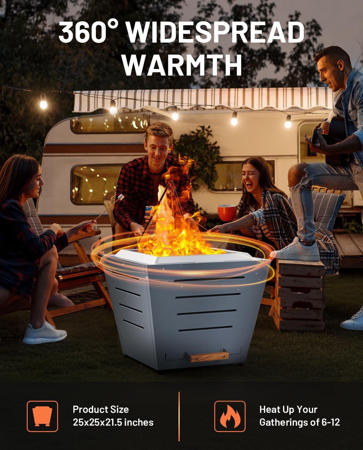 Hexago Modern 25 Inch Smokeless Fire Pit, Stainless Steel Outdoor Fireplace with Pull-Out Ash Tray, Portable Wood Burning Fire Pit with Carry Handles for Patio, Haze Blue