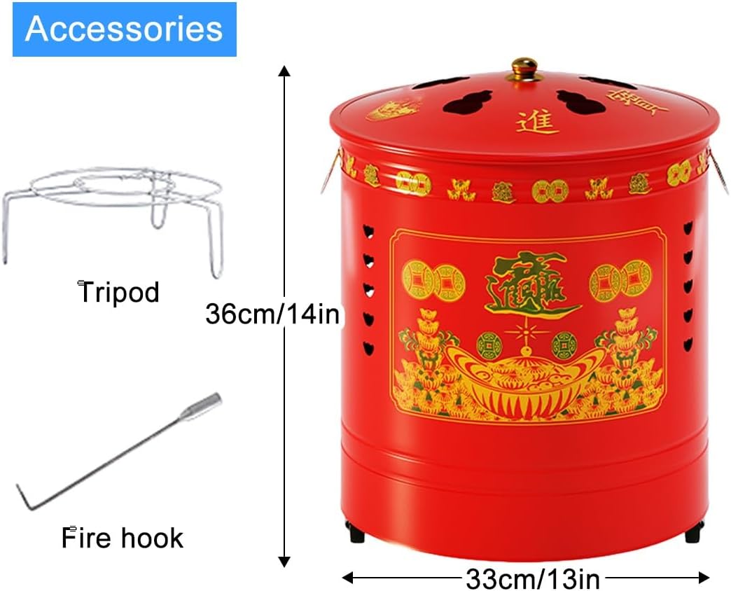 Burn Barrel, Firepits, Paper Burner, Incinerator, Including Tripod Fire Hook, for Leaves Trash Camping Bonfire Backyard(33cm/13in)