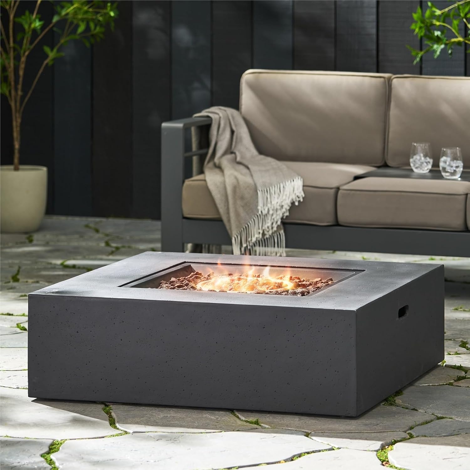 Outdoor Fire Pit Table 50,000 BTU Square MGO fire Pit - Outdoor Propane fire Pit with External Water Tank Design, Backyard Terrace Heater and for Deck, Garden and Camping Entertainment