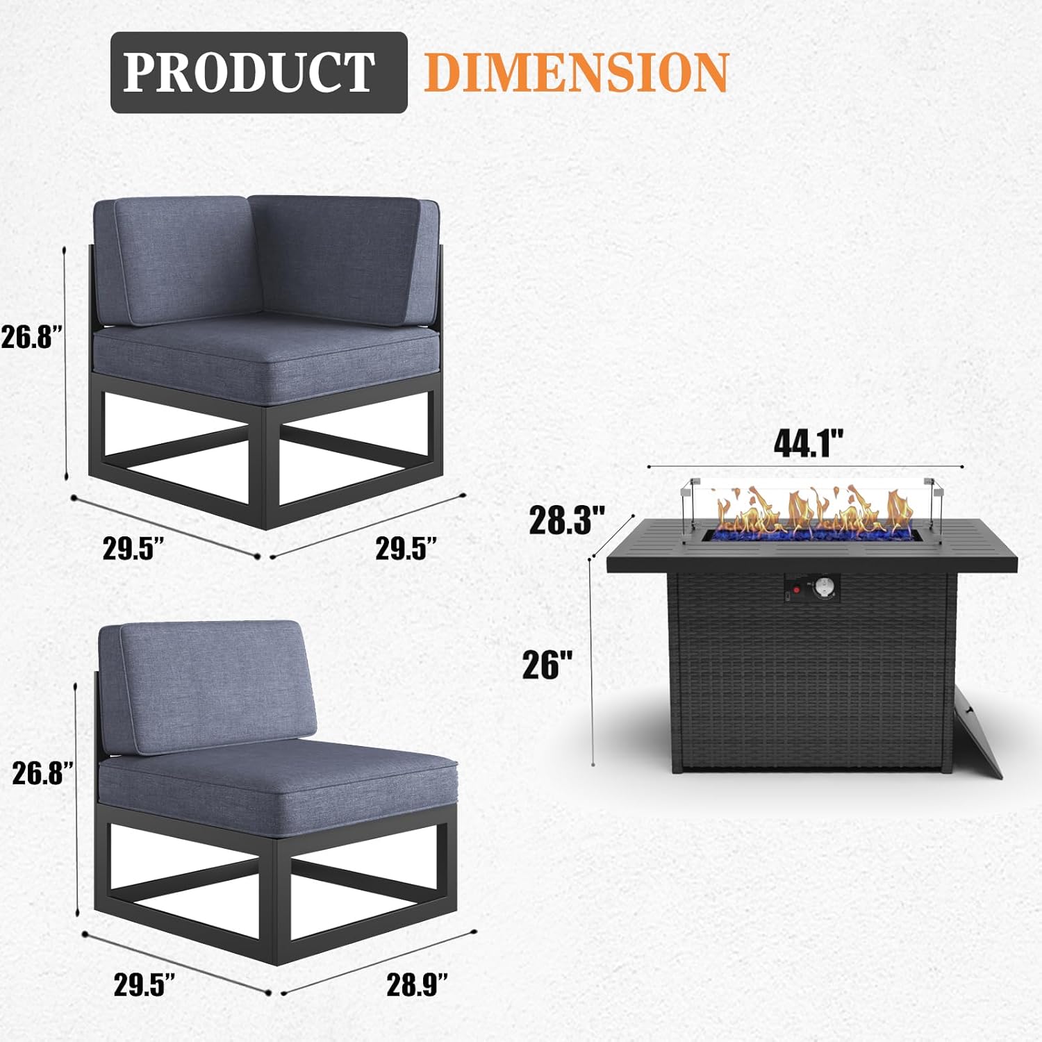 6 Pieces Aluminum Patio Furniture Set with Propane Gas 44