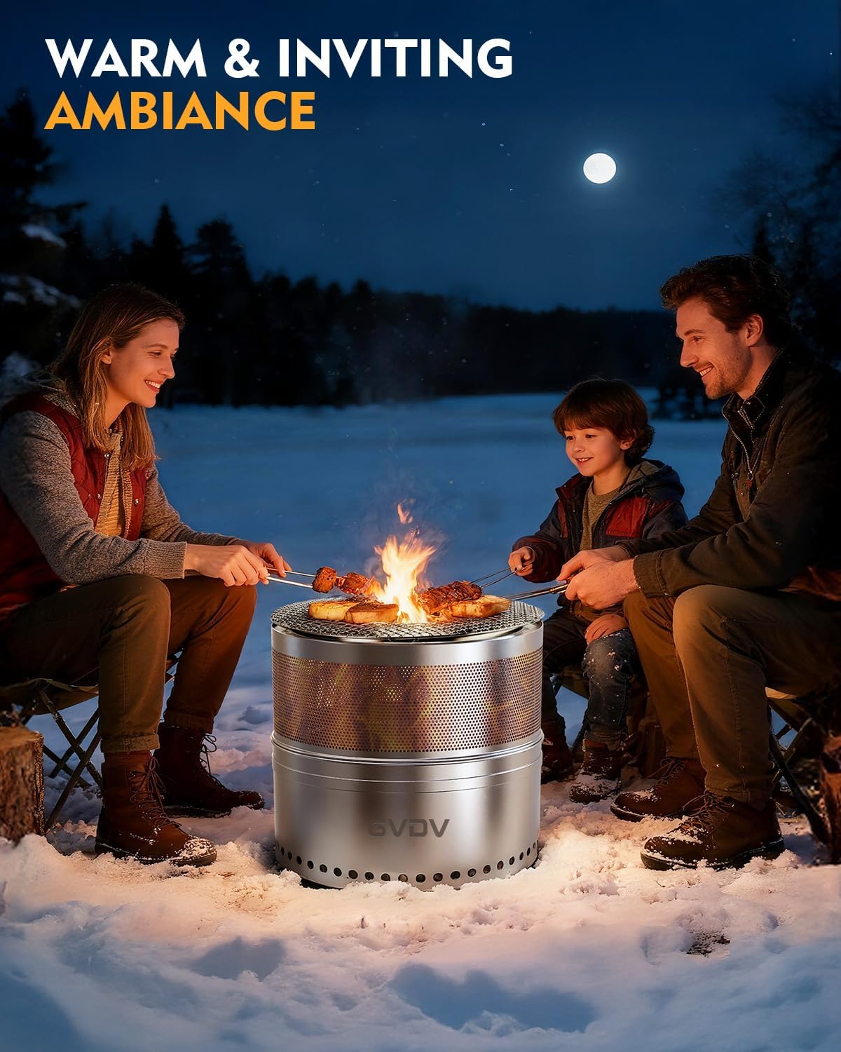 GVDV Smokeless Firepit, 20 Inch Outdoor Fire Pit with Grill & Removable Ash Pan, Hollow-Carved Design, Camping Fire pits for Outside Wood Burning, Portable Bonfire Stove with Carry Bag