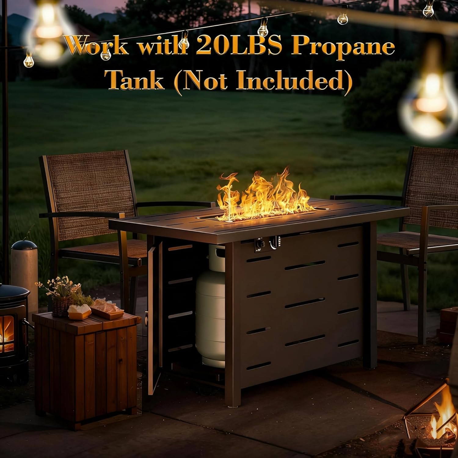 43 Inch Propane Fire Pit Table, 50,000 BTU Steel Gas Fire Pit with Steel Lid & Lava Rocks, 2-in-1 Outdoor Fire Table for Patio, Deck, Garden & Backyard, Black