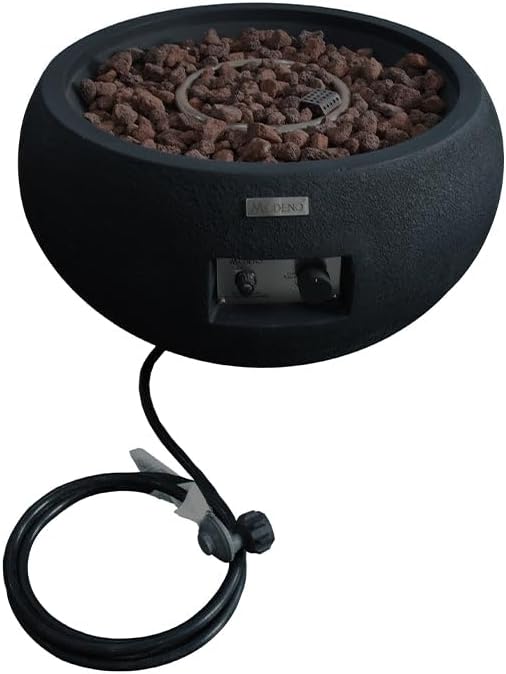 MODENO Outdoor Fire Pit Propane Garden Fire Bowl, 40,000 BTU CSA Certified Firepit，Auto-Ignition System Fireplace, Lava Rock&PVC Cover Included (27 x 27 x 14'', Black)