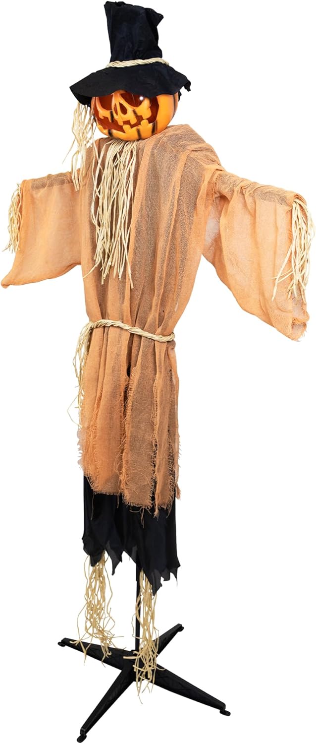 Lighted and Animated Jack-O'-Lantern Scarecrow Halloween Decoration - 6'