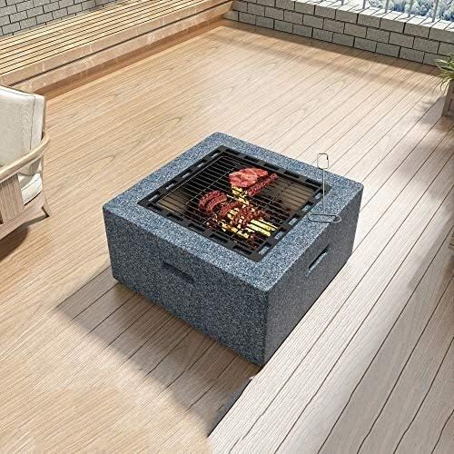 Fire Pits Outdoor Wood Burning Fire Pit Tables for Outside Patio, Wood Burning Fire Pit, with Grille,Fire Pit Tongs,Patio Fire Steel BBQ Grill with Cover BBQ Cooking for Outside Camping Backyar